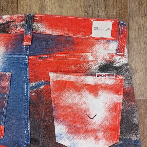 HUDSON Junior Women 24 “Nico” Mid-Rise Super Skinny Jegging Jeans Red White Blue - Picture 13 of 16